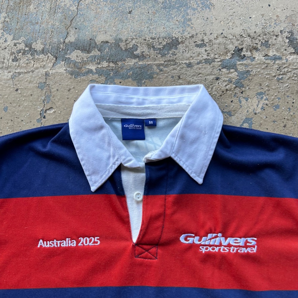 Gullivers Sports Travel Australia 2025 Rugby Polo Shirt Mens Medium Navy Red 25